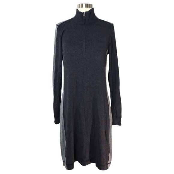 Womens Sweater Dress Gray Knitted Ribbed Cuff Winter Raglan Sleeve Quarter Zip - Picture 1 of 10